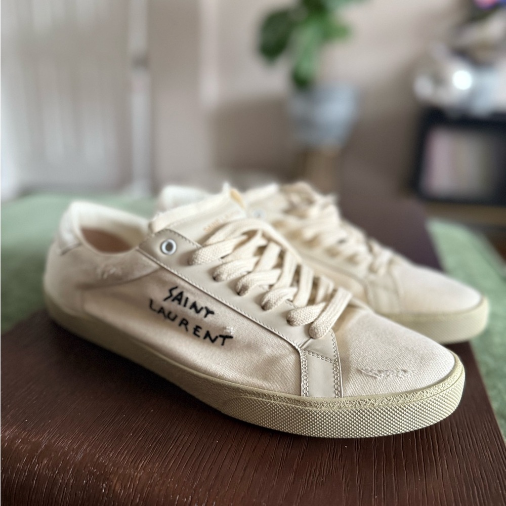 Saint Laurent Distressed Canvas Sneakers